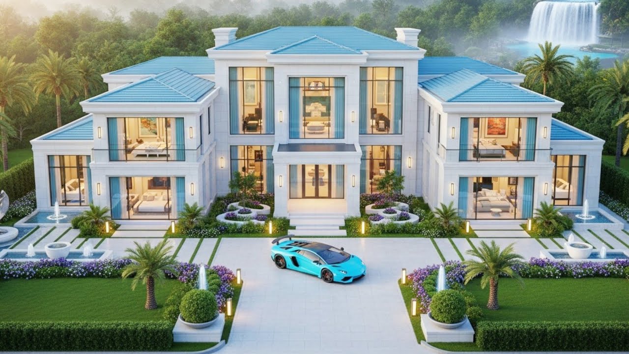 Inside a $50,000,000 Pure White & Sky-Blue Mansion with Lambo in Dubai | NextGen Mansions Tour