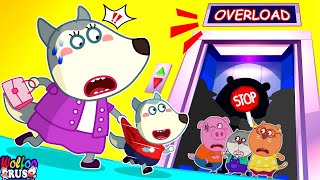картинка: Это опасно! Лифт перегружен! - Советы по безопасности для детей | Wolfoo Russian
