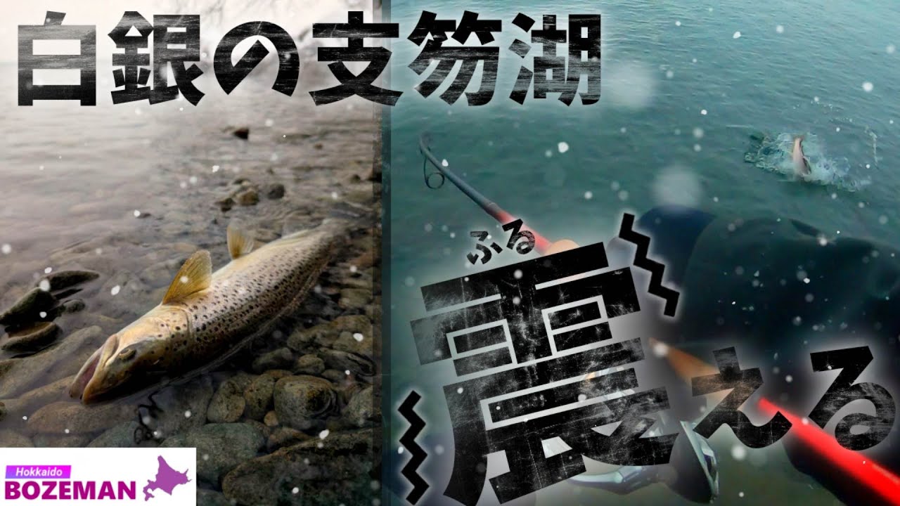 粉雪舞い散る支笏湖で久方振りの一本。足元の岩陰からルアーに食いつくブラウントラウト【北海道釣り】【支笏湖釣り】