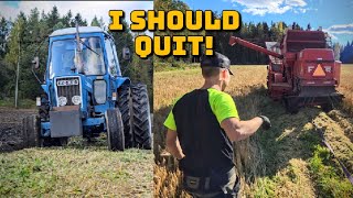 Ploughing with Ford 4600 & Combine stuck in the mud!!
