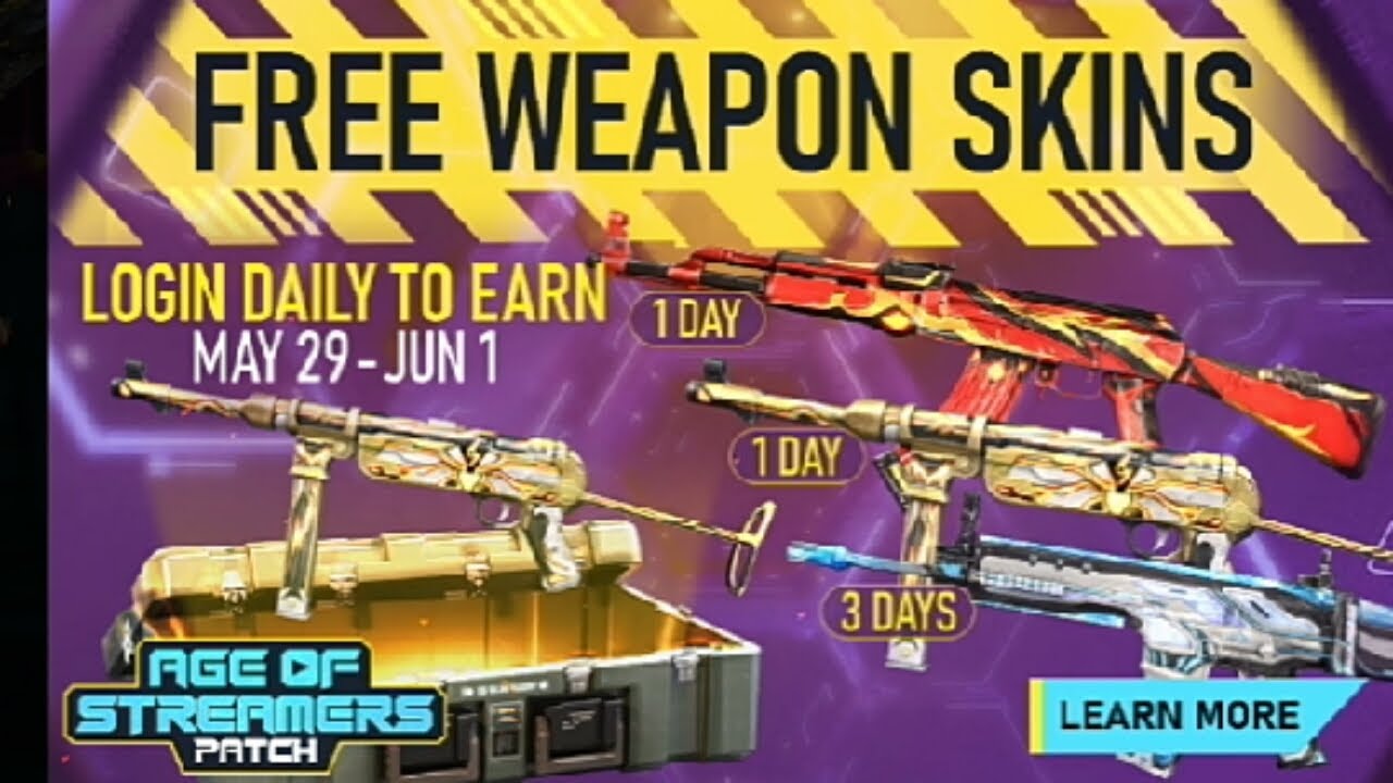 FREE WEAPON SKINS EVENT IN FREE FIRE || HOW TO GET WEAPON SKINS IN FREE