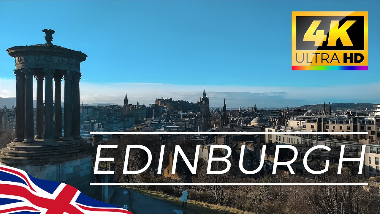 🏴󠁧󠁢󠁳󠁣󠁴󠁿 Edinburgh sunny winter day walk.  Scotland, UK. 4K