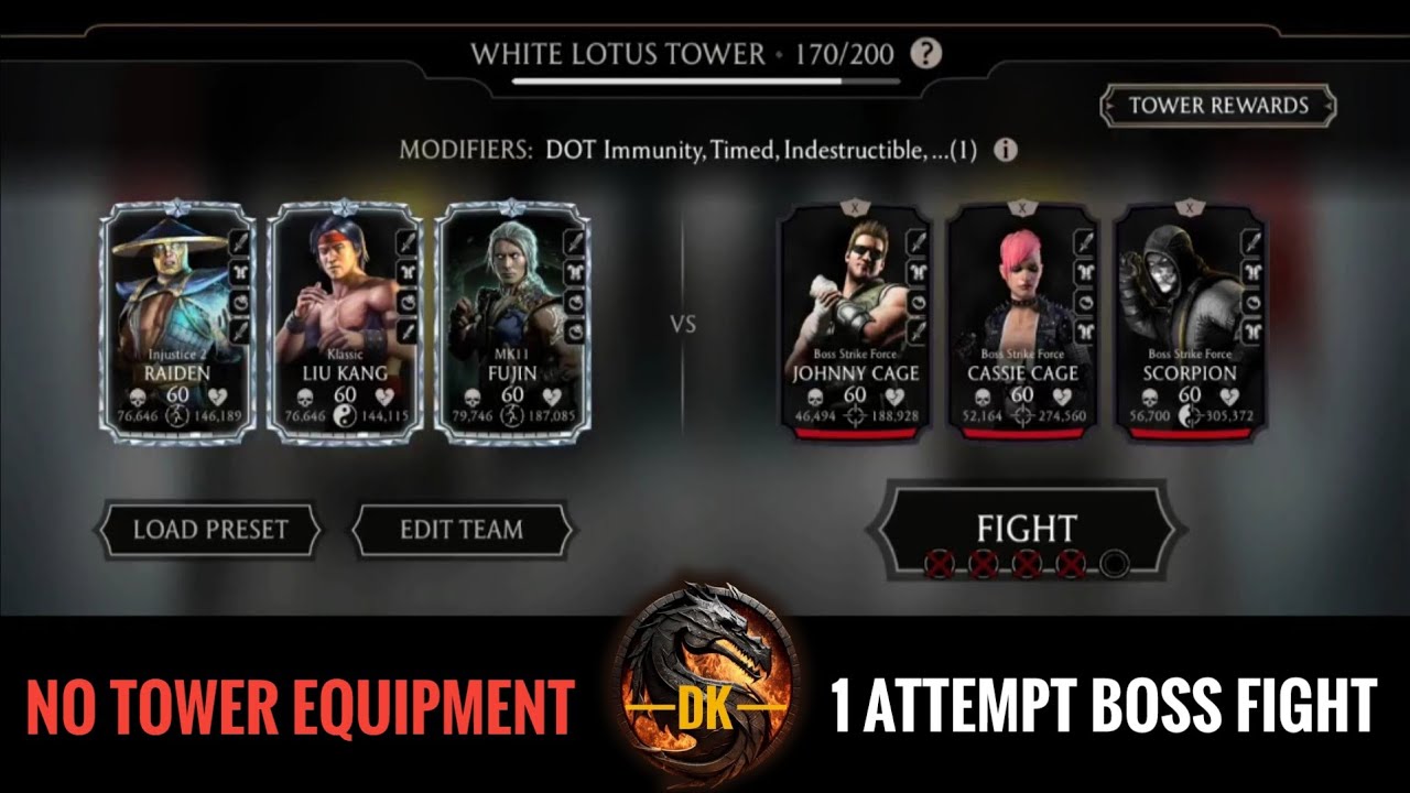 White Lotus Tower 1 Attempt Boss Battle 170 Fight & Reward 🎮 Mortal Kombat Mobile | MK Mobile | MKM