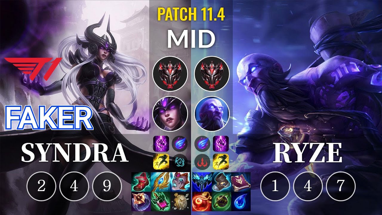 T1 Faker Syndra vs Ryze Mid - KR Patch 11.4