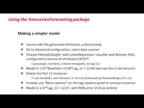 Advanced Data Mining with Weka (1.3: timeseriesForecasting package)