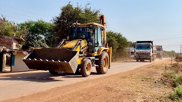 JCB 3dx Backhoe Loading Murum and Mud in Tata 2518Ex Truck and Tipper