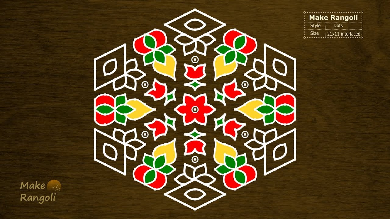 Sankranthi Muggulu with 21x11 Interlaced dots | Pongal Kolam ...