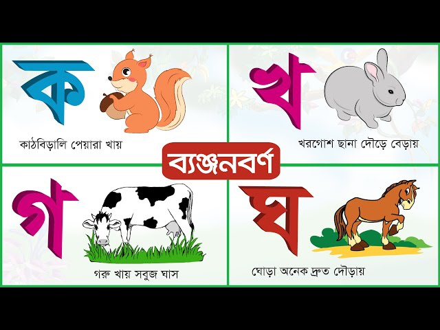 বাংলা ব্যঞ্জনবর্ণ ক খ গ ঘ | Bangla Banjonborno | ছবি দেখে ব্যঞ্জনবর্ণ শিখি ও বাক্যগঠন করি class=