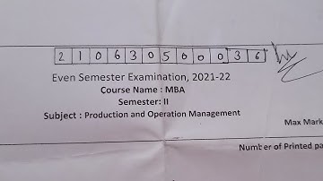 Production and Operation Management MBA exam question paper 2022