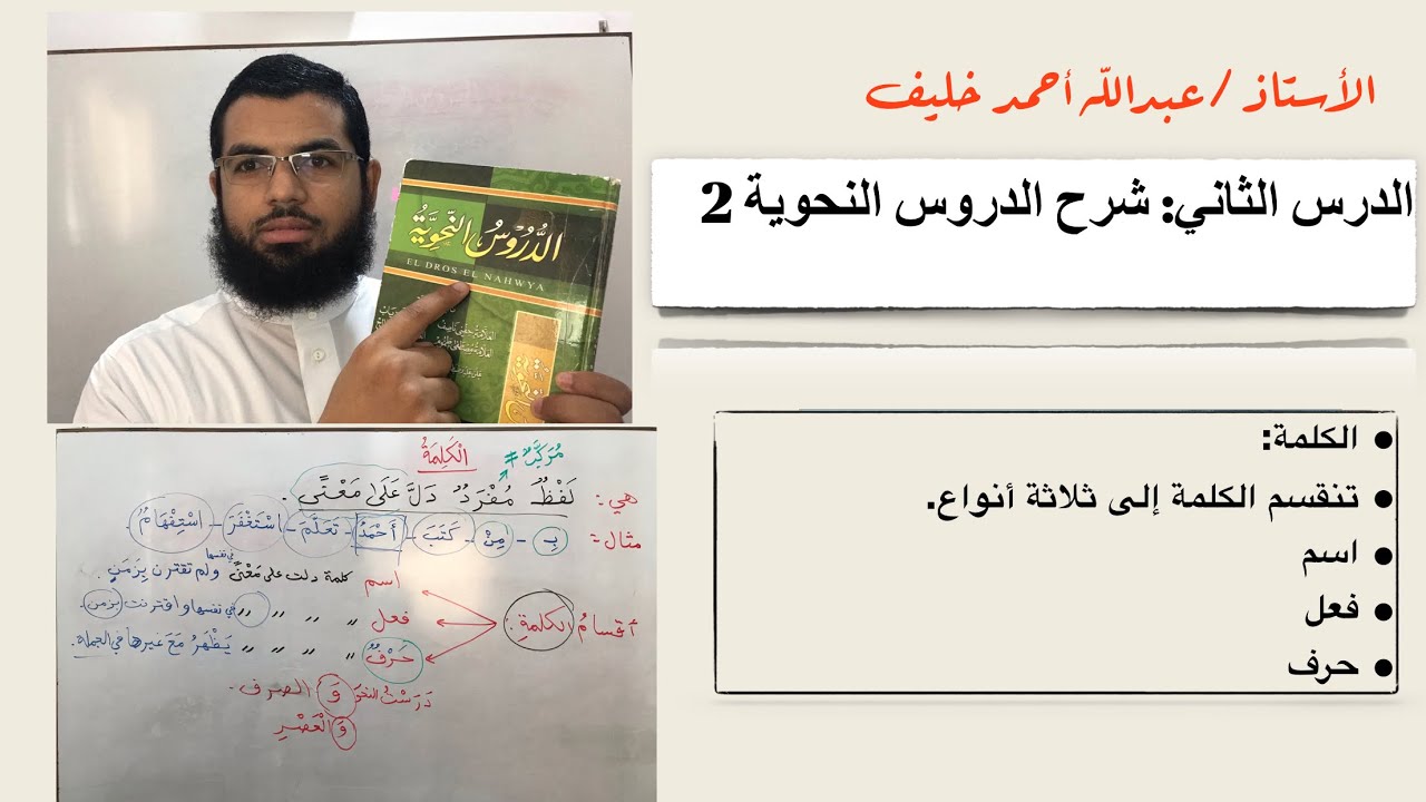 الدرس الثاني 2 من الدروس النحوية الكلمة وأقسامها وما الفرق بين الحرف: من أقسام الكلمة، وحرف الهجاء؟!