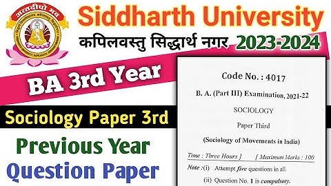 Sociology Paper 3rd 2022-23 BA rd Year // Siddharth University Previous Year Question Paper