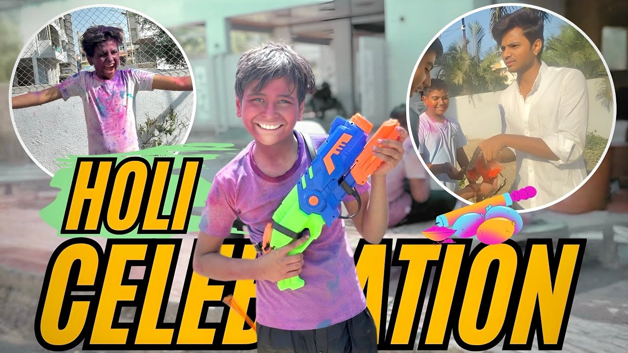 Holi celebration 🎉🔫 in 1st time in new society 🤩🤣🔫 enjoy ☺️ 