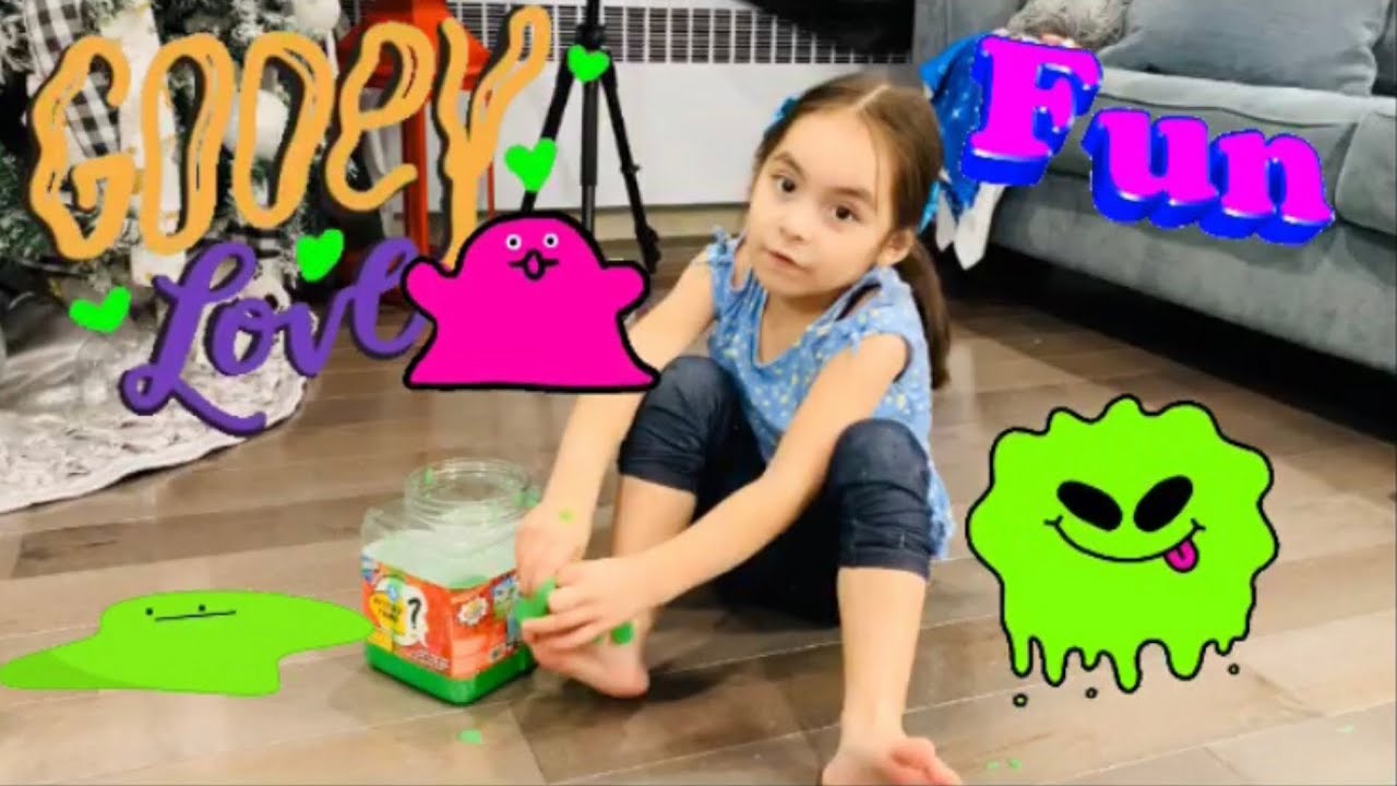 Gooey slimy playtime! Jumping, stepping and squeezing into green slime ...
