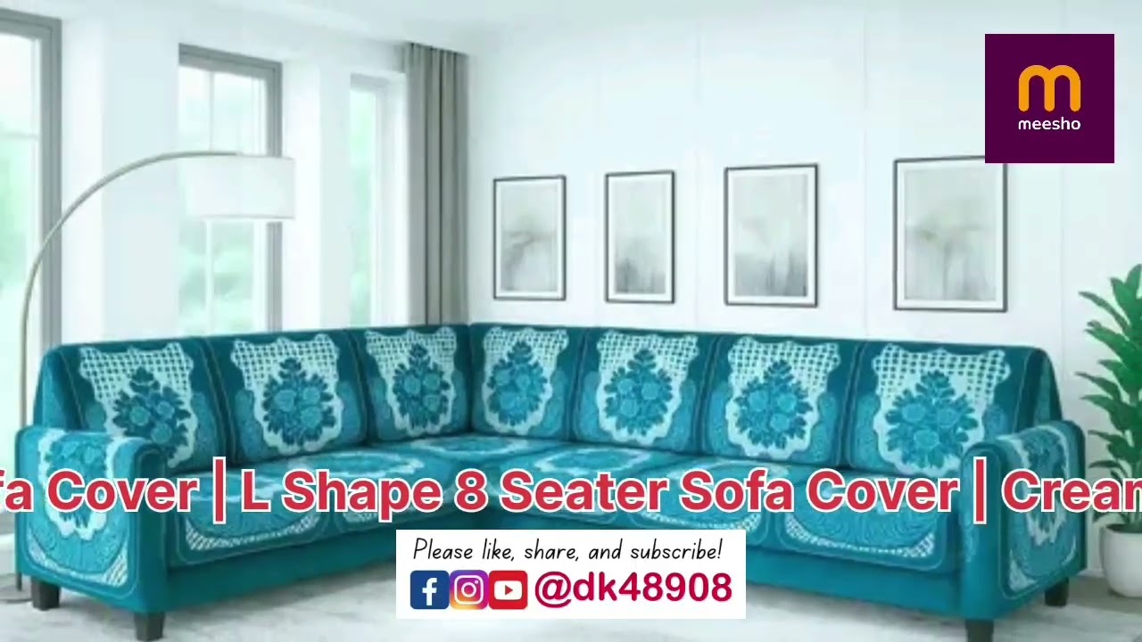 Fullvideo/Premium Floral Design Sofa Cover | L Shape 8 Seater | (16 Piece - 8 Seat and 8 Back)