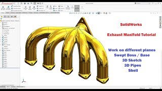 SolidWorks Tutorial | Advanced Exhaust Manifold (3D tubing)