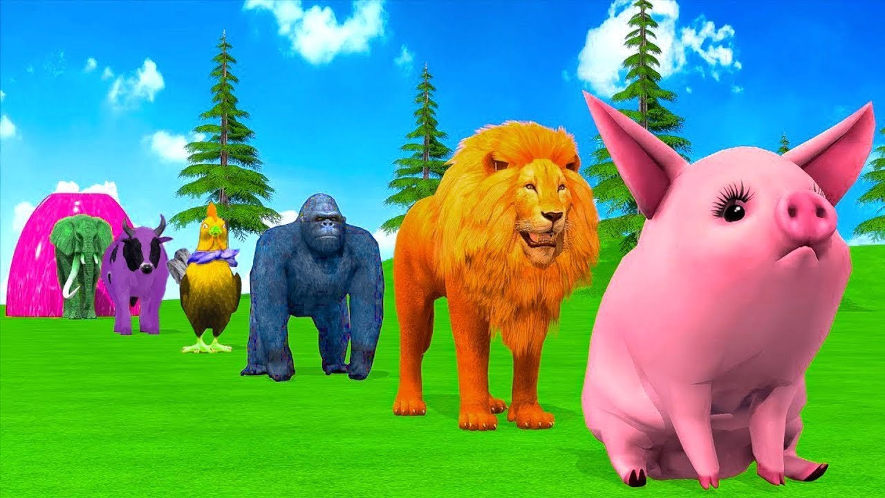 Long Slide Game with Cow Elephant Gorilla Hippopotamus Tiger 3d Animal Game Funny 3d Animals