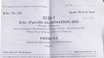 Physics | भौतिक विज्ञान | B.Sc 3rd Year 2021 Paper-1 Exam 2021 | BSc 3rd Physics Questions Paper RU