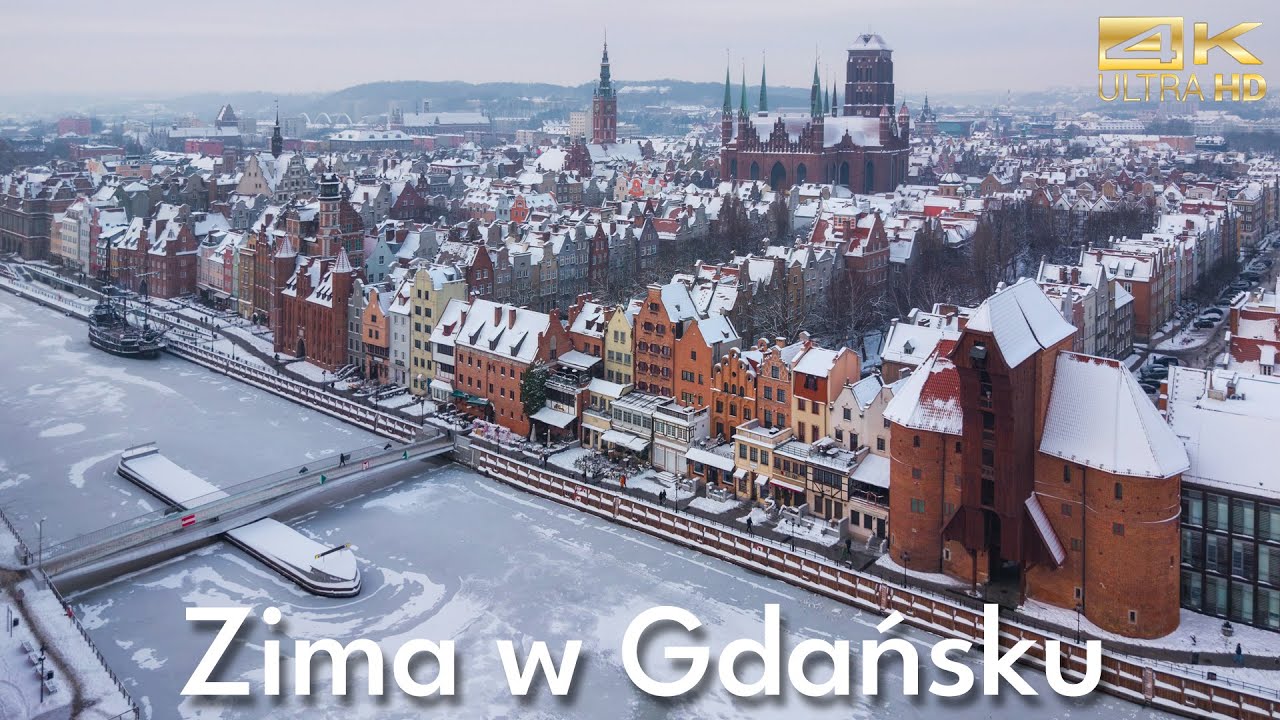 Zimowy Gdańsk z drona ❄️ Zamarznięta Motława i ośnieżone kamieniczki | DJI Air 3 S 4K