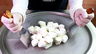 Marshmallow ice cream rolls street food - ايس كريم رول على الصاج مارشميلو