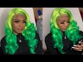 LIME GREEN Reverse Ombre Hair | Frontal Wig Install | AliExpress ISEE Hair