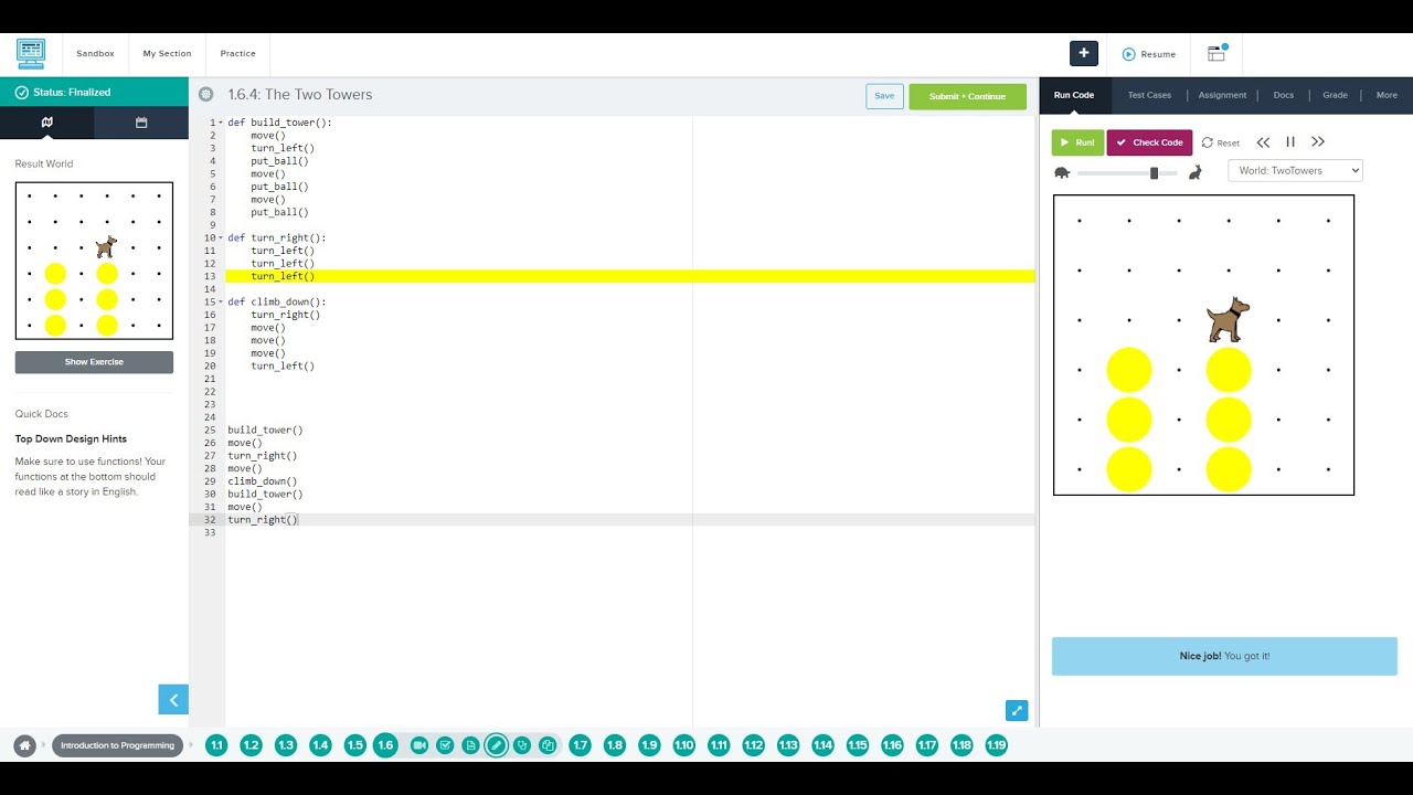 1.6.4: The Two Towers codehs python - YouTube