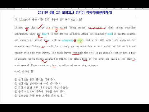 2021년  6월 고1 모의고사 26번 임익기 직독직해(문장형식)