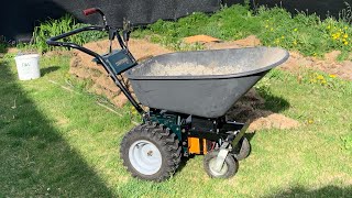 DIY powered electric wheelbarrow using a snow blower. The “DirtEDump”