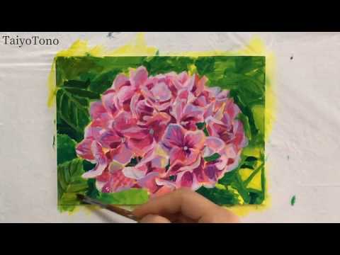 紫色のあじさい アクリル画 紫陽花（アクリル絵の具） | yumiko art