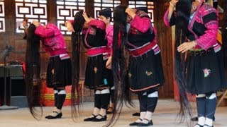 Red Yao Hill Tribe Long Hair Performance at Lonji Longsheng Rice Terrace in Guilin, China (瑤族 - 瑶族)
