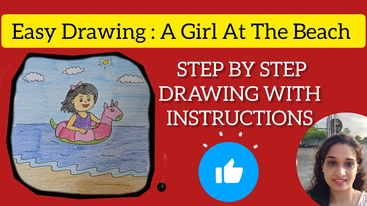 Easy Drawing : A Girl at the Beach | Step by Step Tutorial | @KalakritArtStudio 
