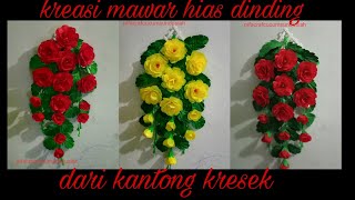 Bunga mawar hiasan dinding dari plastik bag//rose flower wall decoration from plastic bag