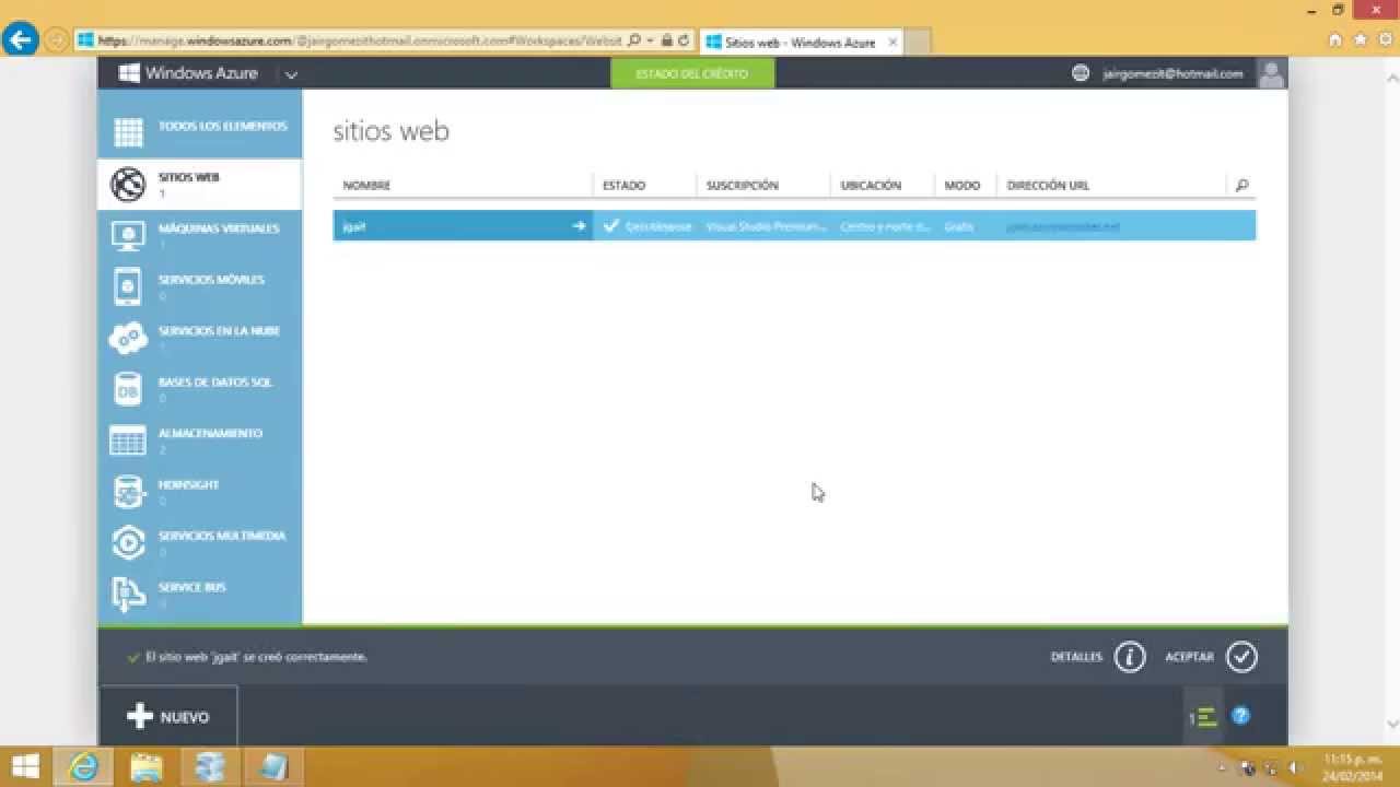 Crear sitio web en Windows Azure para publicar desde WebMatrix 3 - YouTube