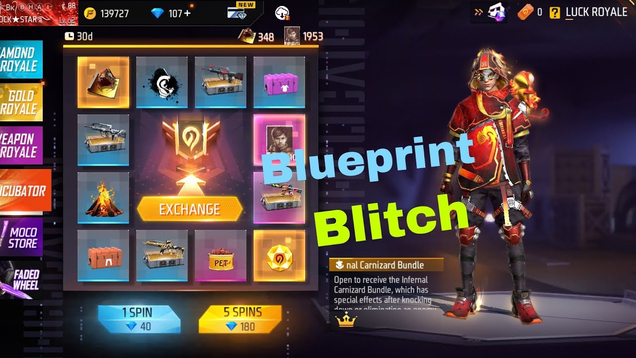 Unlimited Blueprints Glitch in Free Fire | New Incubator Infernal Carnizard Bundle |