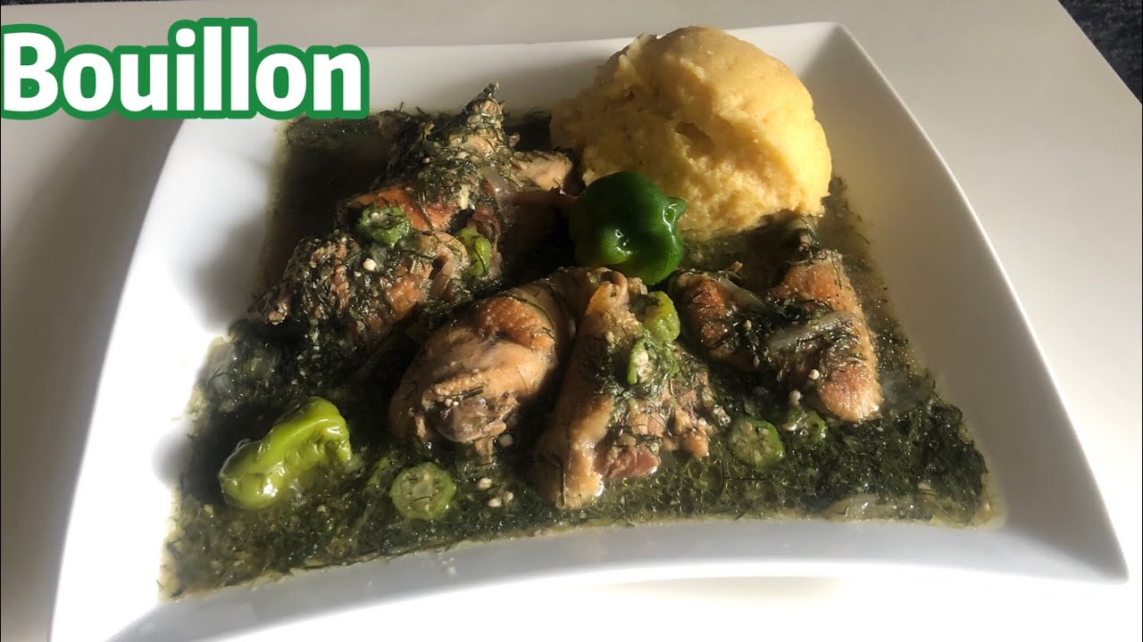 Bouillon sauvage -￼ de poulet 🍗 Fumbwa , gombo 🌶 à la congolaise (foufou de maïs) facile et rapide