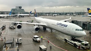 Lufthansa Airbus A340-600 taking off from Frankfurt Intl. Airport enroute to Bogota El Dorado