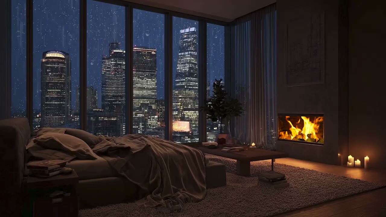 NO ADS 🎹 Rainy Night Piano with Fireplace🔥| Deep Sleep & Relax