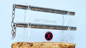 Côn inox khắc hoa văn, đầu xoay 360 độ. #KANSHOP bán côn nhị khúc đủ loại