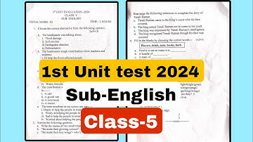 Class-5, 1st Unit Test English Question Paper 2024|| Class 5 English Question Paper 2024||