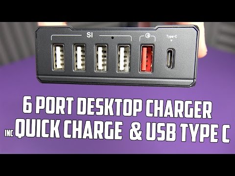 6 Port Desktop Charger inc Quick Charge & USB Type C