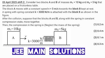 Consider two blocks A and B of masses m₁ = 10 kg and m₂ = 5 kg that are placed on a frictionless 