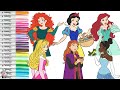 Disney Princess Coloring Book Compilation Merida Tiana Snow White Ariel Aurora Anna