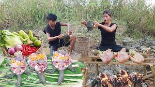 Survival in rainforest, Redfish grilled with chili sauce for food, Turtle egg spicy roast​ +5 video