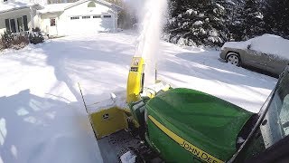John Deere X748  54 Inch Blower  Snow Blowing Neighbors Driveway  20171225
