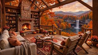 Soft Autumn on the Cabin 🍂 Relaxing Jazz, Falling Leaves & a Fireplace for Peaceful and Cozy Day