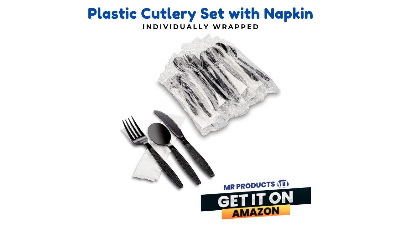 MT Products Individually Wrapped Disposable Black Plastic Cutlery