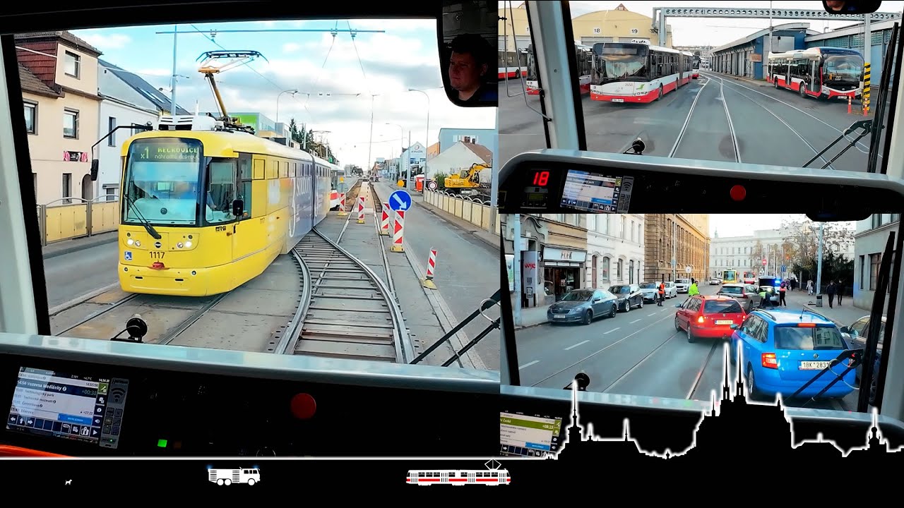 Jedničkou přes vozovnu, jednokolejka, past vedle pasti 🚋 Cab view tram Brno