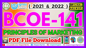 BCOE 141 Solved Assignment 2022 IGNOU BCOE141 Principles Of Marketing PDF DOWNLOAD IGNOU 2022