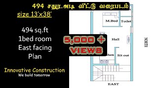 494 sq.ft | 13 x 38 | 1bhk |  east facing | house plan