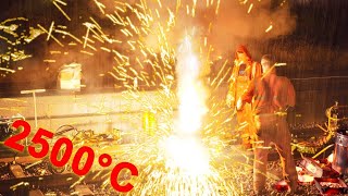 Railroad Thermite Welding At A Train Station