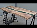Epoxy River Table Build with Sewing Machine Base